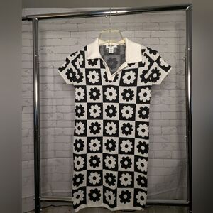 Black and White Floral Knit Dress